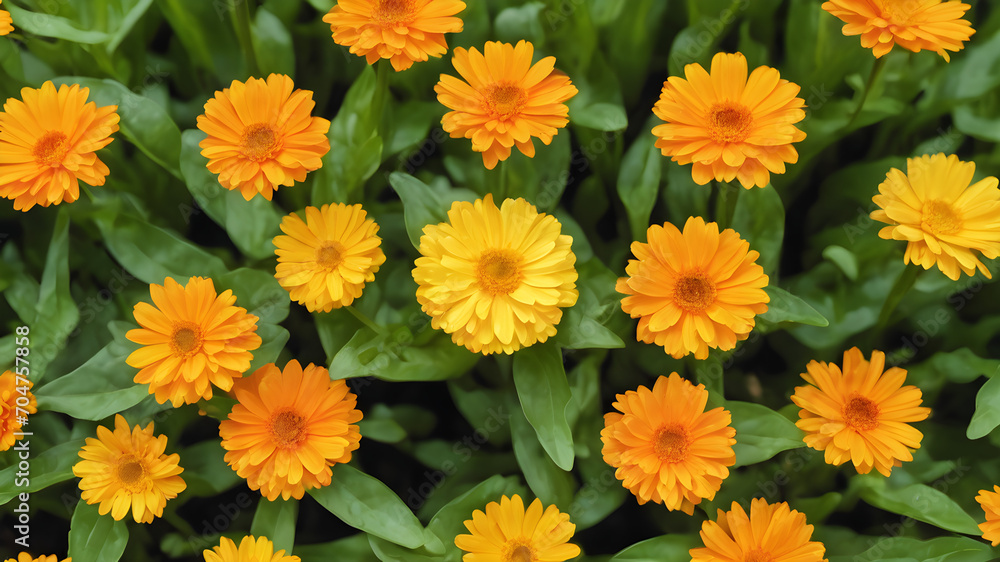 Yellow flowers background, calendula flower plant, Calendula medicine plant, Bright flowers of calendula (Calendula officinalis), growing in the garden in a sunny day Yellow flowers background, calendula flower plant, Calendula medicine plant, Bright flowers of calendula (Calendula officinalis), growing in the garden in a sunny day