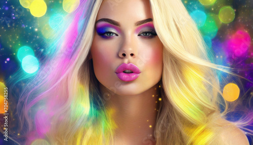 Portrait of a beautiful blonde woman with bright make-up.