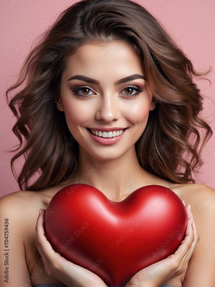 celebration for Valentine's Day with beautiful young woman holds a red heart in her hands. celebration for Valentine's Day with beautiful young woman holds a red heart in her hands.
