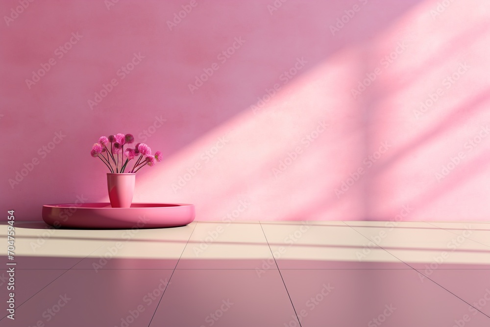 Pink flowers in a pink vase on a pink table Pink flowers in a pink vase on a pink table