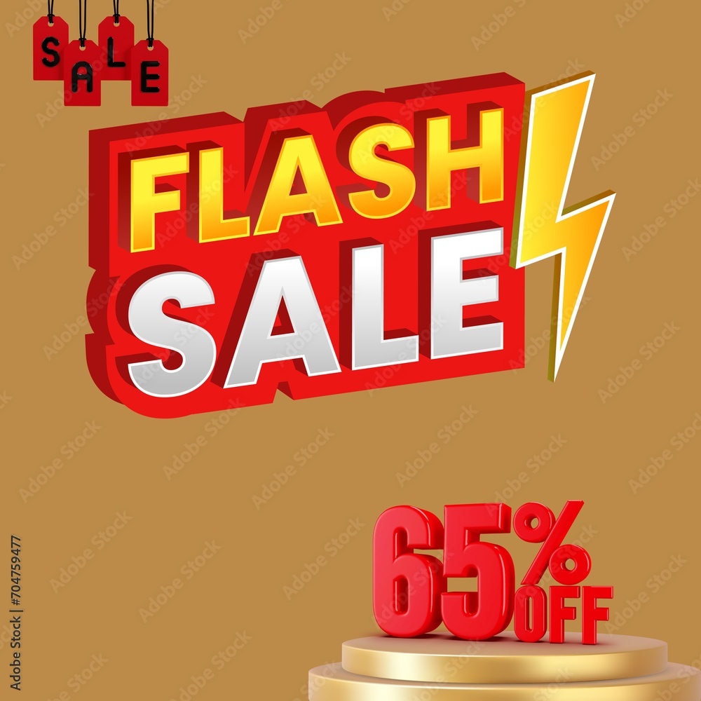 Flash sale promotion. Sale banner with 65 percent off.