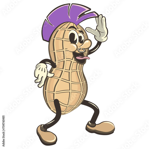 vector illustration of vintage mascot character of peanuts as a punk with mohawk hair, work of handmade