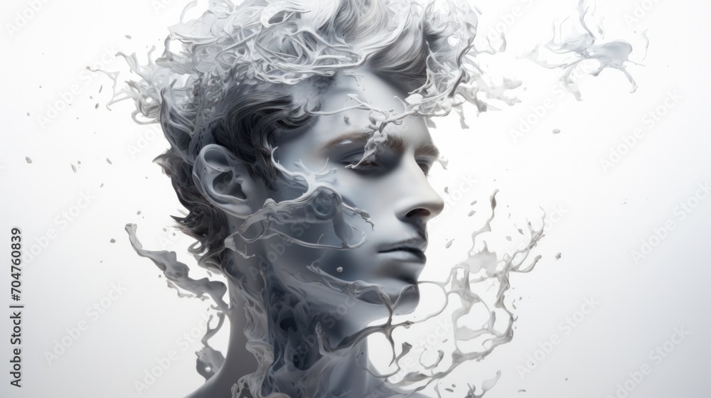 Fototapeta premium An artistic representation of a human figure with swirling vapors, conveying the fluid and ever-changing nature of human thoughts and emotions.