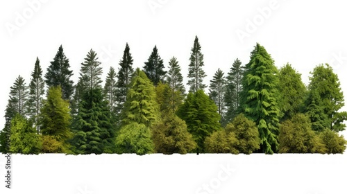 Fototapeta Naklejka Na Ścianę i Meble -  Tree line. A row of green trees and shrubs in summer on a white background.