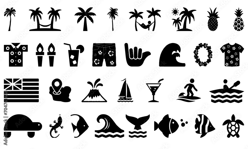 Hawaiian icon collection - obrazy, fototapety, plakaty 