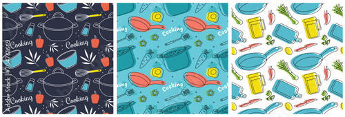 Set of Cooking Equipment Seamless Pattern Design Illustration in Flat Cartoon Template Hand Drawn