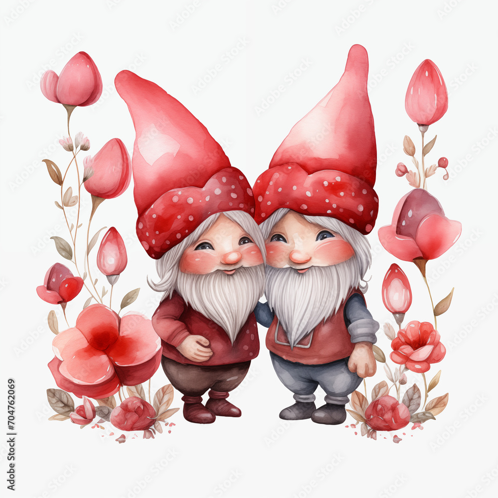 Watercolor Valentines Gnomes Clipart 3d illustratio