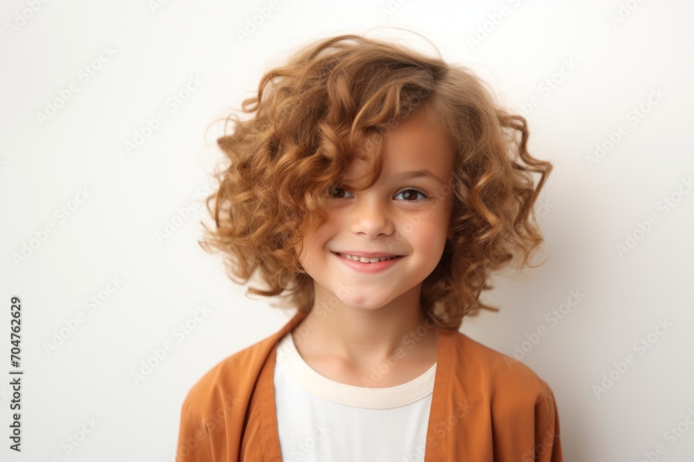 Portrait of a smiling little girl with curly hair on white background Portrait of a smiling little girl with curly hair on white background