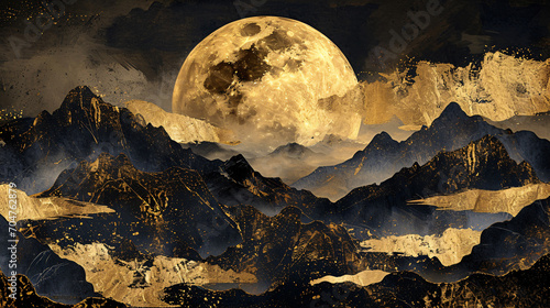 A bright moon hangs high in the mountains over the murals
