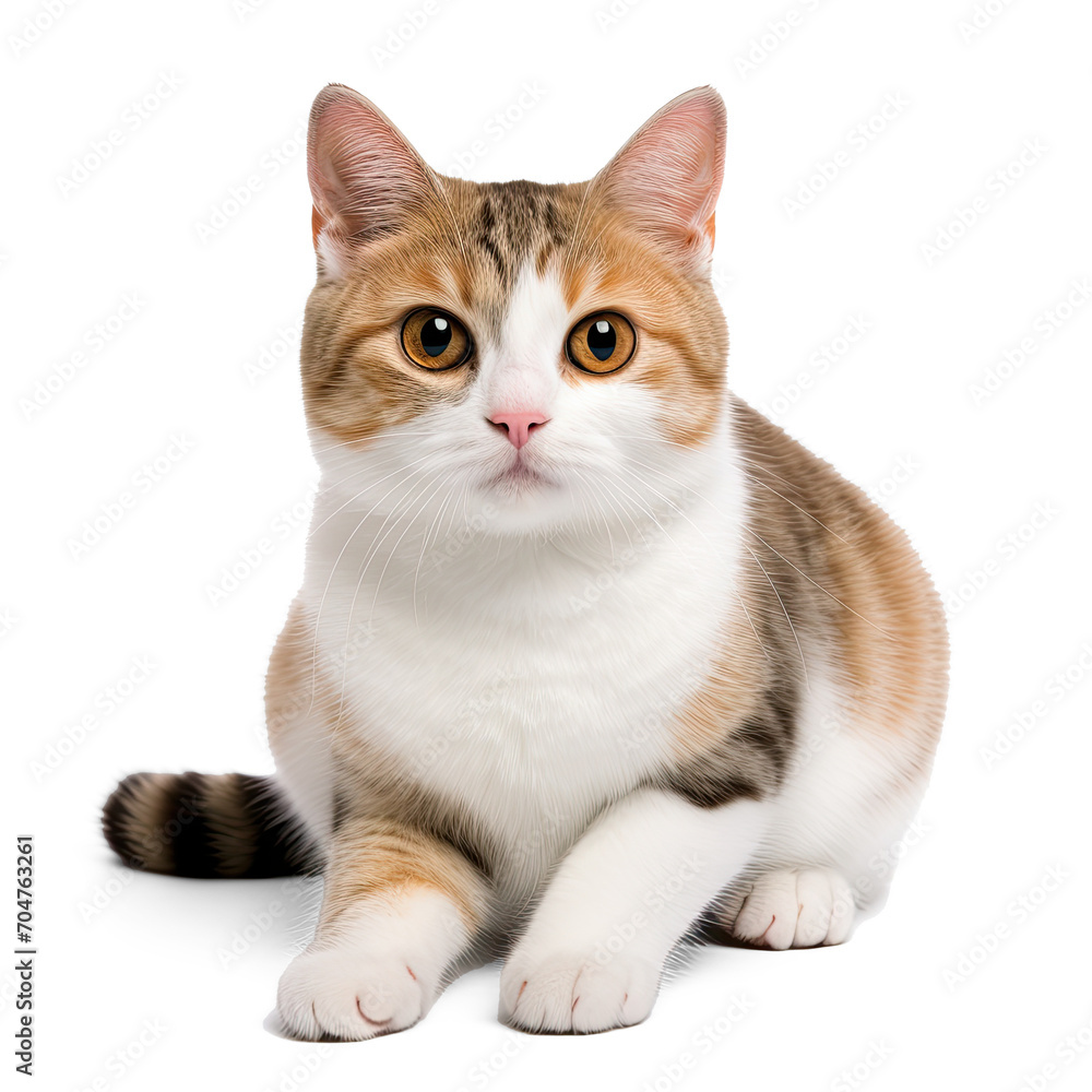 Light brown & white shorthair cat isolate on transparency background png 