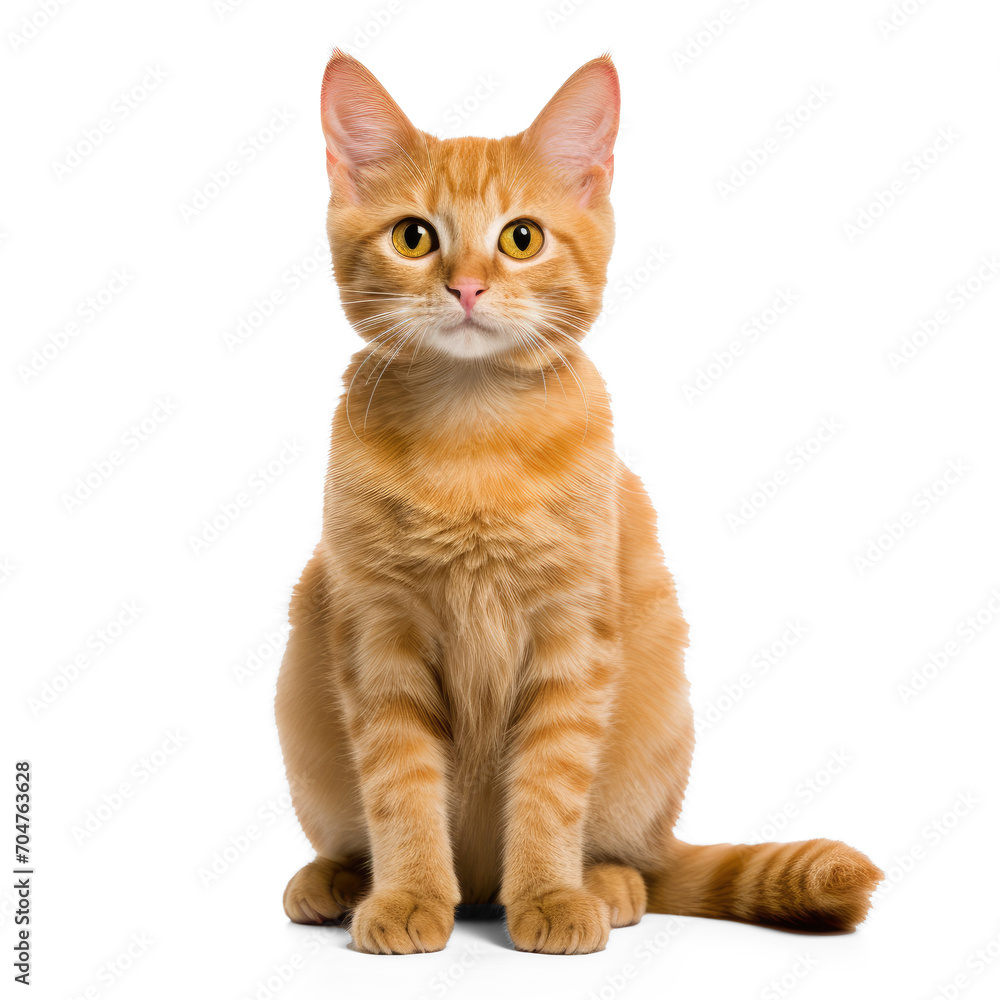 Short hair orange cat, sitting up, isolate on transparency background png 