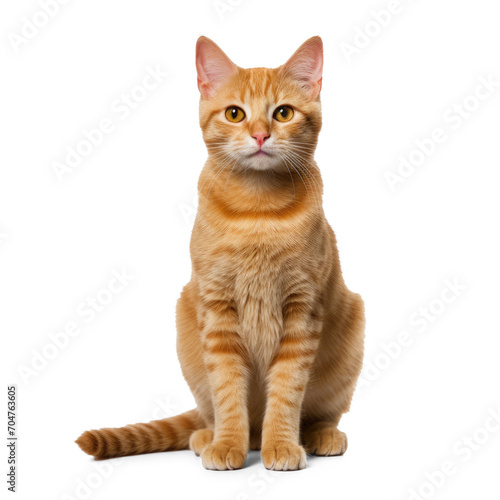Short hair orange cat, sitting up isolate on transparency background png 