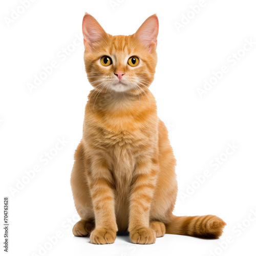 Short hair orange cat, sitting up, isolate on transparency background png 