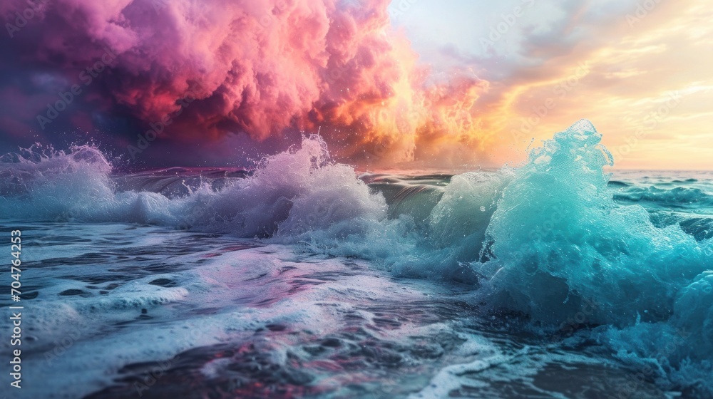 The calm yet vibrant clash of sea and sky illustrates the complex spectrum of human emotions.