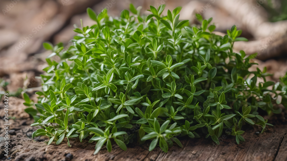 Thyme plant leaves, Medicine plant wallpaper, Garden thyme leaves - Latin name - Thymus vulgaris, Thyme plant growing in the herb garden Thyme plant leaves, Medicine plant wallpaper, Garden thyme leaves - Latin name - Thymus vulgaris, Thyme plant growing in the herb garden