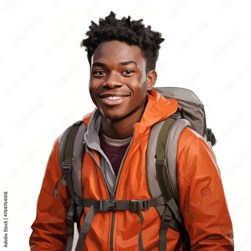Smiling African American male hiker with a backpack Smiling African American male hiker with a backpack