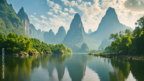 Landscape of the Guilin Li River and Karst mountains photo