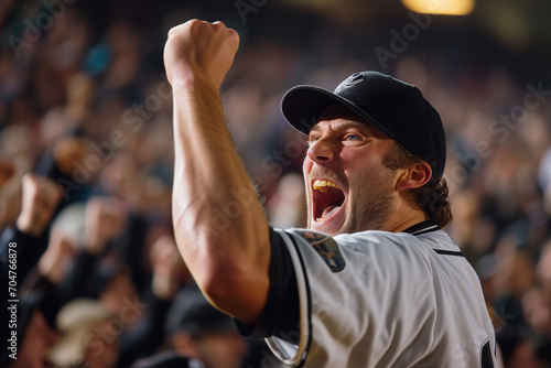 Champion's Elation: A Baseball Player's Exuberant Celebration of a Game-Winning Moment on the Diamond photo