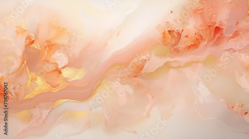 Gold and Peach overflowing colors. Liquid acrylic picture that flows and splash. Fluid art texture design. Background with floral mixing paint effect. Mixed paints for posters or wallpapers