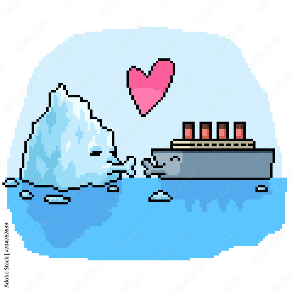 Naklejka premium pixel art iceberg ship couple