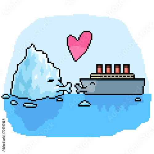 pixel art iceberg ship couple