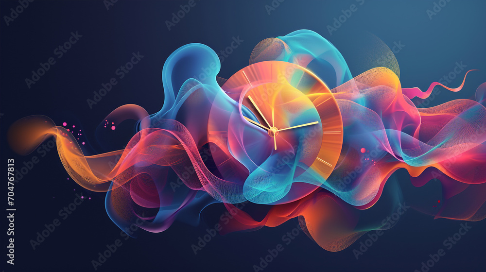 The concept of time through the use of clock motifs and futuristic time travel technology abstract background generated by ai