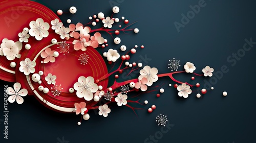 chinese new year and red background with flowers ,New Year Celebration, Chinese New year, Chinese New year Celebratin