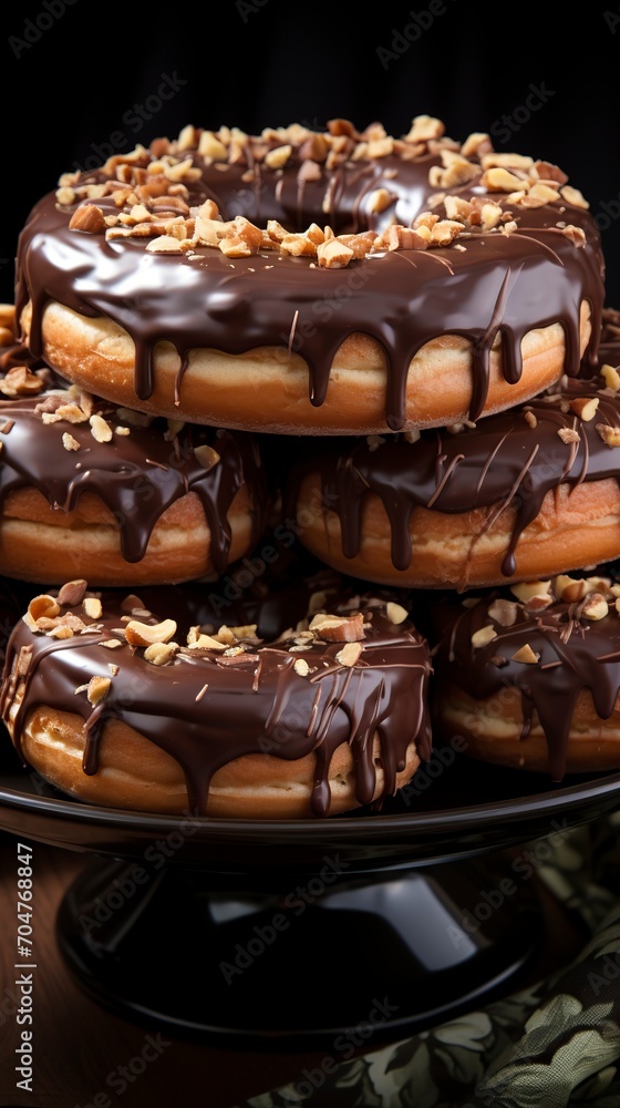 Chocolate donuts with nuts on a dark background stock photograph ,Chocolate day, Valentines Day, Valentines week Chocolate donuts with nuts on a dark background stock photograph ,Chocolate day, Valentines Day, Valentines week