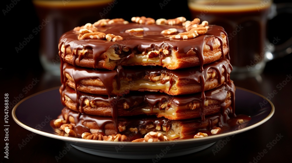 Chocolate donuts with nuts on a dark background stock photograph ,Chocolate day, Valentines Day, Valentines week 