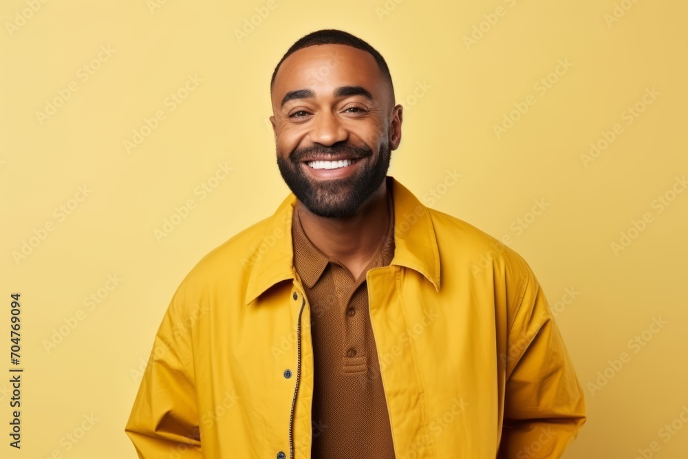 Portrait of happy african american man in yellow shirt on yellow background Portrait of happy african american man in yellow shirt on yellow background