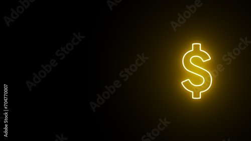 Neon glowing dollar icon. Dollar neon sign. 3D Dollar icon. Illustration of a neon dollar sign isolated on a black background. photo
