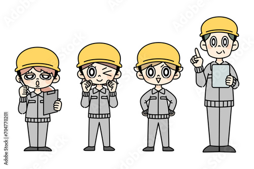 ヘルメットをかぶった作業員セット