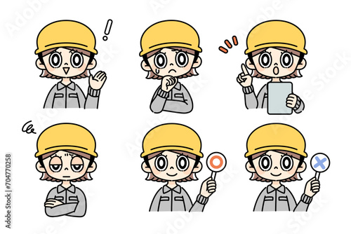 ヘルメットをかぶった作業員セット