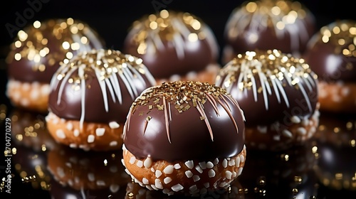 Chocolate covered donuts with nuts on a dark surface,Chocolate day, Valentines Day, Valentines week 