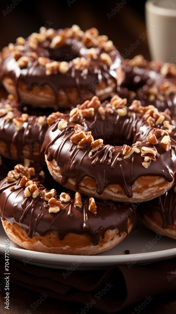 Chocolate donuts with nuts on a dark background stock photograph ,Chocolate day, Valentines Day, Valentines week Chocolate donuts with nuts on a dark background stock photograph ,Chocolate day, Valentines Day, Valentines week