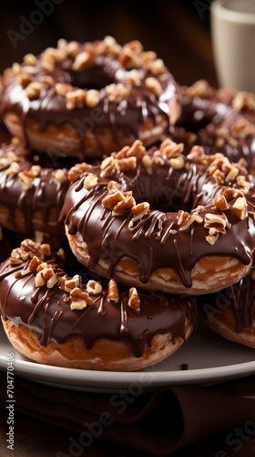 Chocolate donuts with nuts on a dark background stock photograph ,Chocolate day, Valentines Day, Valentines week 