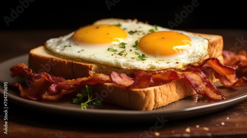 Toasted bread with bacon and fried egg