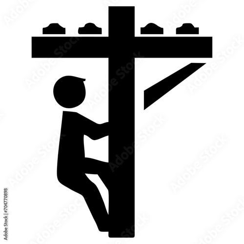 silhouette of person working on light poles
