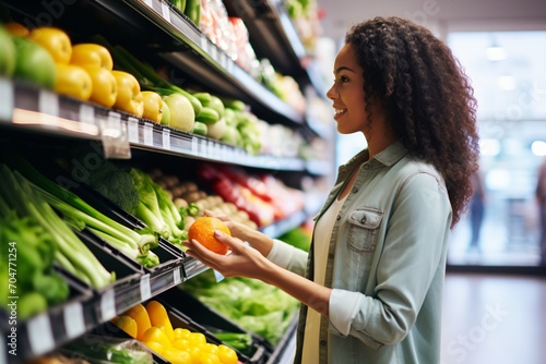 African American woman shopping for groceries in a supermarket