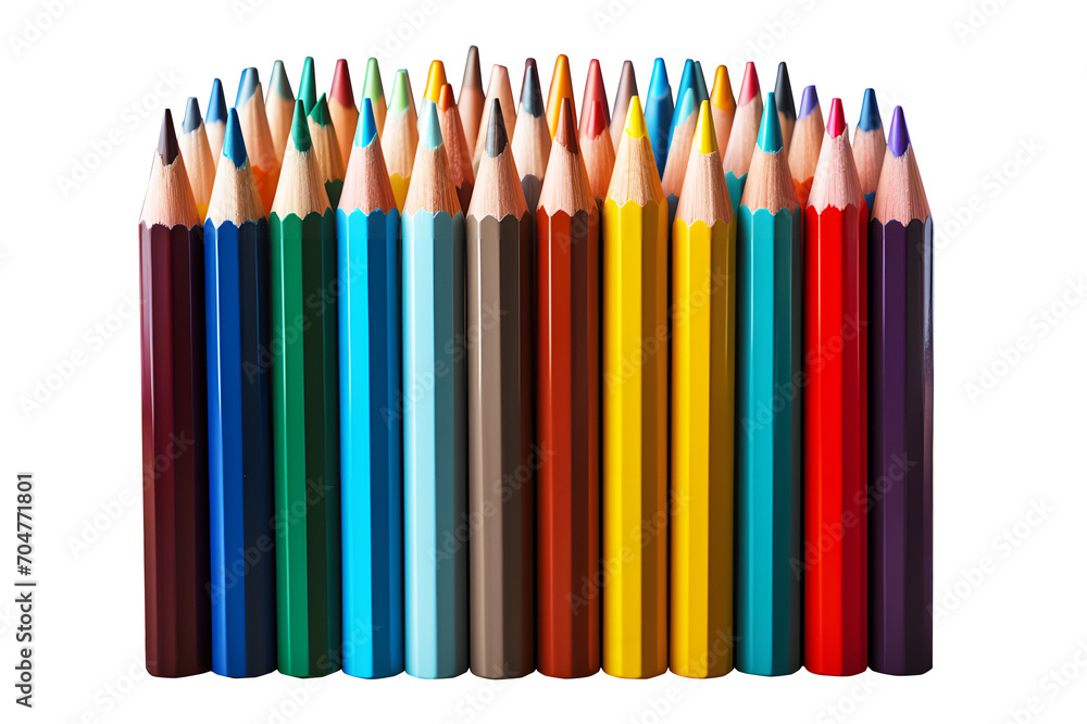 Different Color pencils isolated on cut out PNG or transparent background. Close up. Realistic clipart template pattern. Children's art education school supplies. Use paint for art. Different Color pencils isolated on cut out PNG or transparent background. Close up. Realistic clipart template pattern. Children's art education school supplies. Use paint for art.