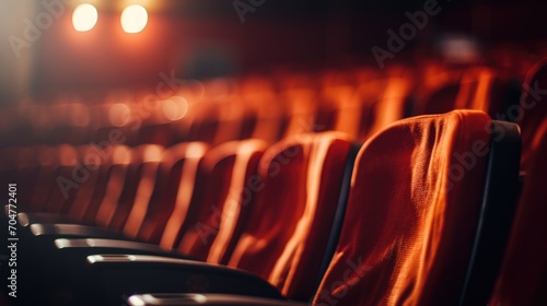 Empty theatre chairs close up. Generative ai