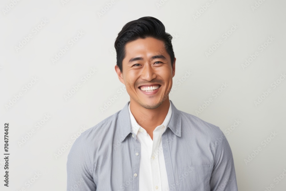 Portrait of a happy young asian man smiling against white background Portrait of a happy young asian man smiling against white background
