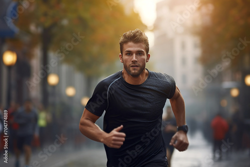 Generative AI Image of a Man Running Fast on a City Street
