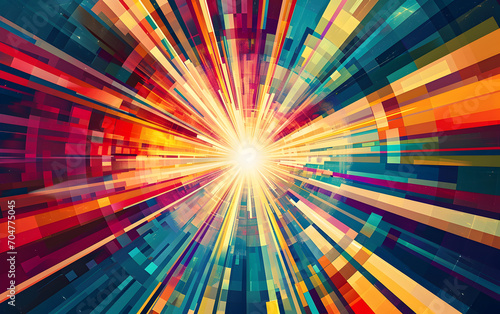 Colorful Abstract Background with Light Burst and Geometric Shapes