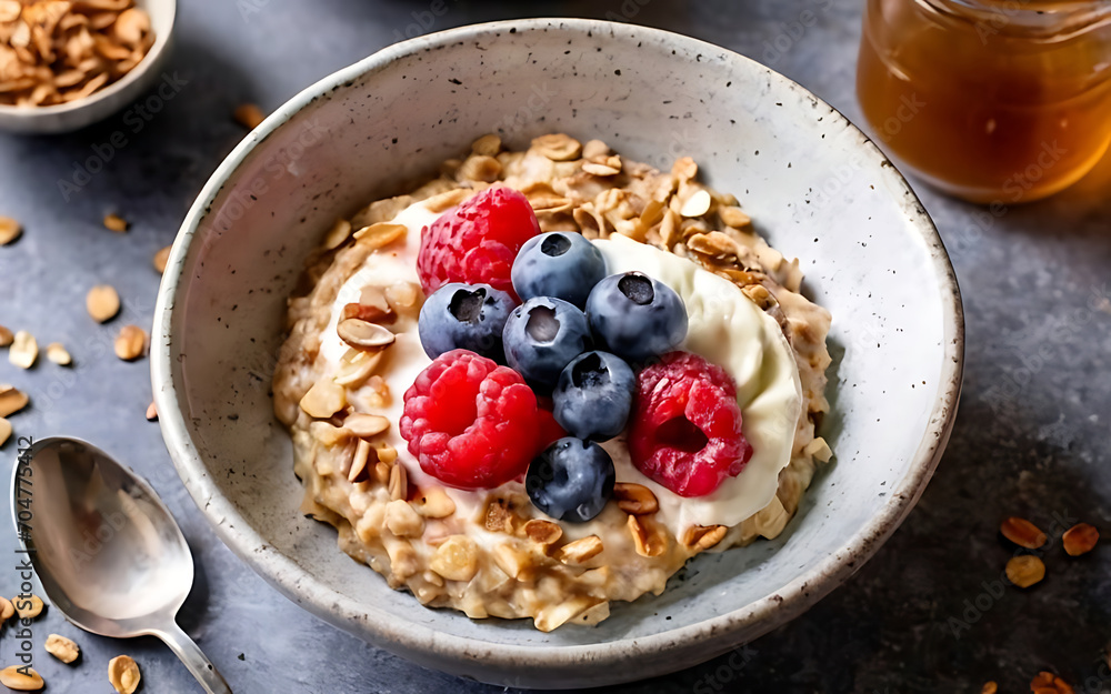 Capture the essence of Oatmeal in a mouthwatering food photography shot Capture the essence of Oatmeal in a mouthwatering food photography shot