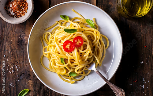 Capture the essence of Spaghetti Aglio E Olio in a mouthwatering food photography shot