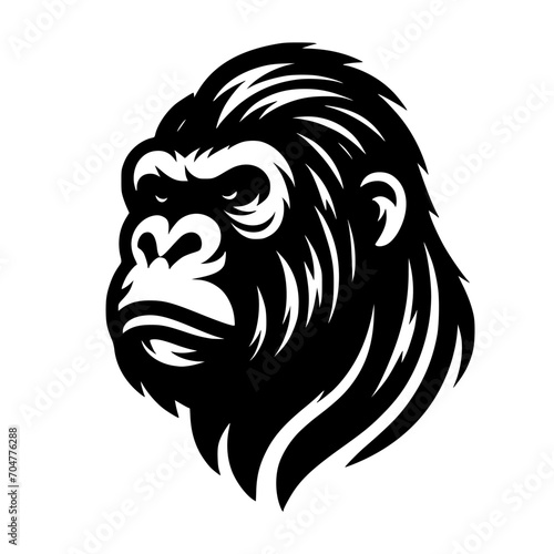 Vector logo of a raging gorilla. Professional logo of a chimpanzee. Black and white logo of an ape isolated on white background.