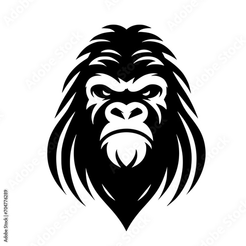 Vector logo of a raging gorilla. Professional logo of a chimpanzee. Black and white logo of an ape isolated on white background.
