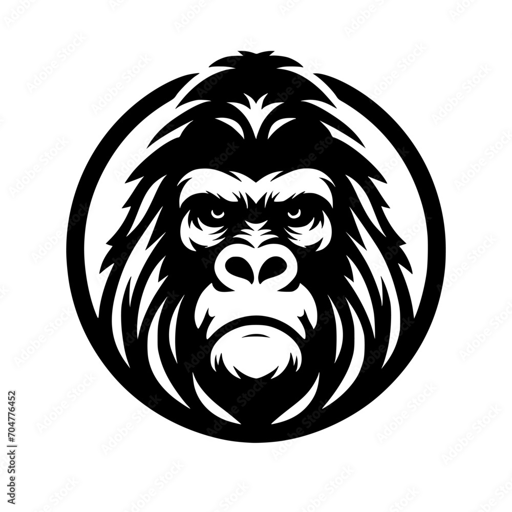 Fototapeta premium Vector logo of a raging gorilla. Professional logo of a chimpanzee. Black and white logo of an ape isolated on white background.
