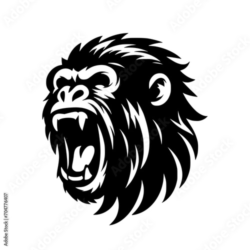 Vector logo of a raging gorilla. Professional logo of a chimpanzee. Black and white logo of an ape isolated on white background.